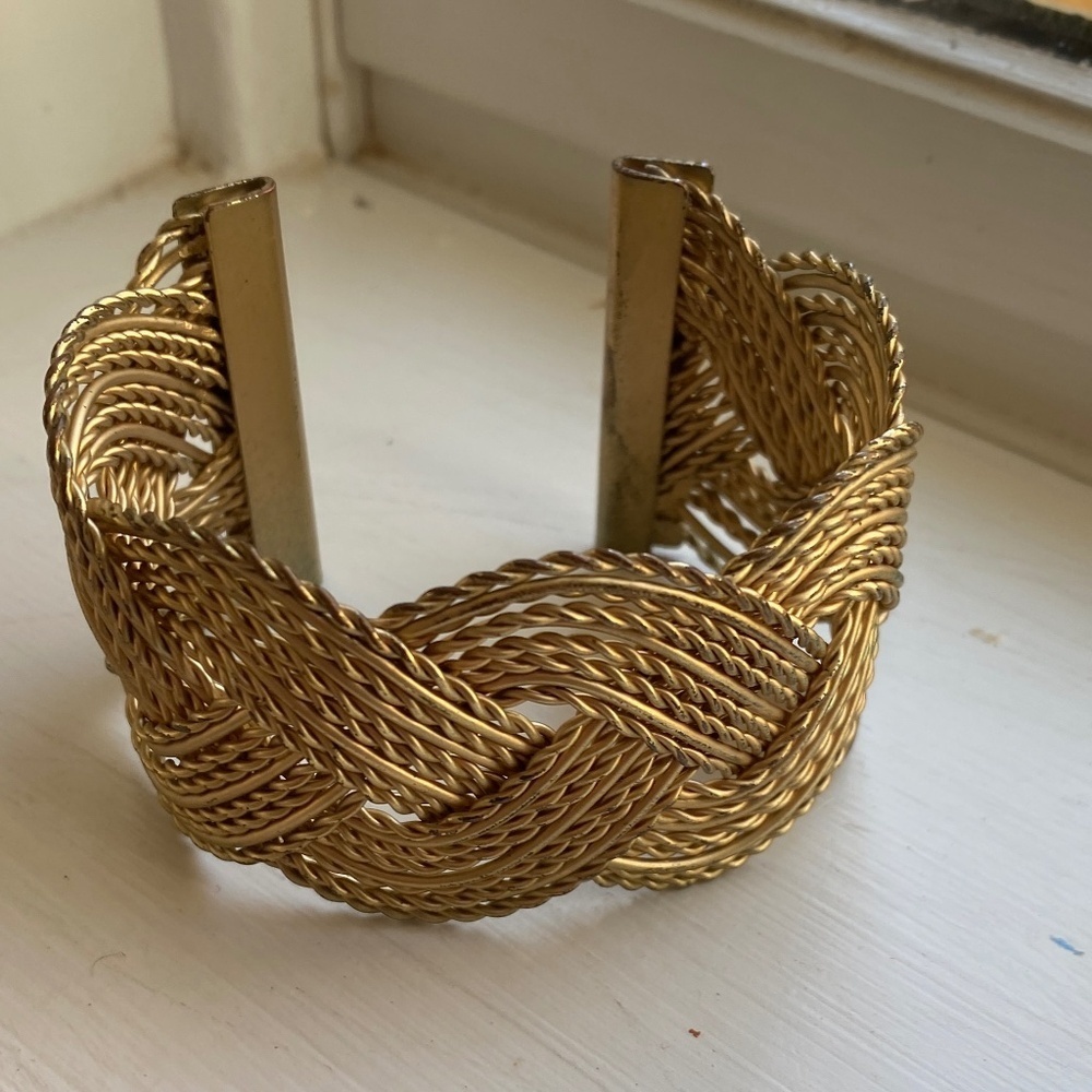 Gold Tone Rope Braided Cuff Bracelet